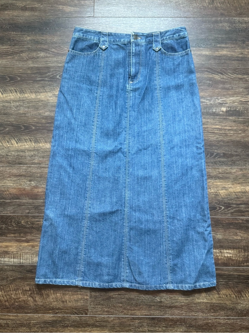 Eddie Bauer Womens Long Denim Blue Jean Skirt Size 6 Tall Dark Modest